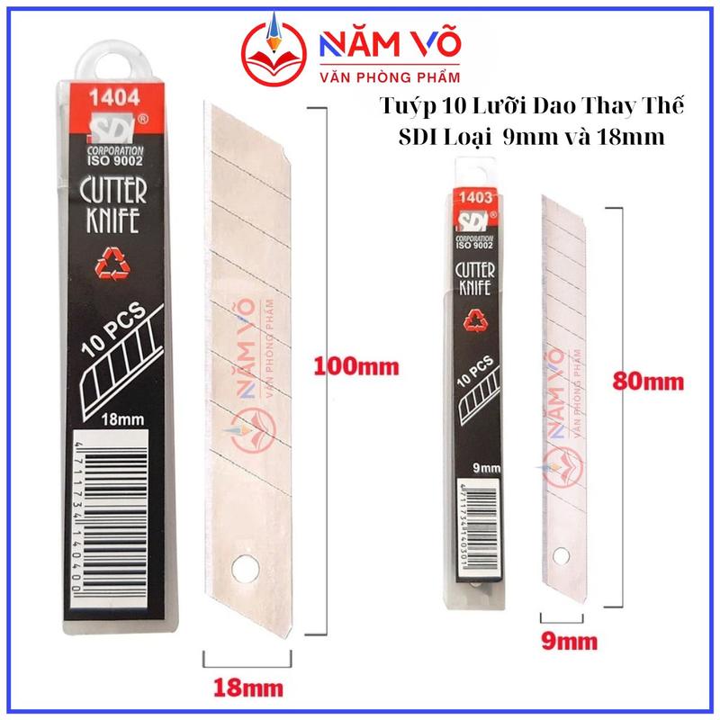 LƯỠI DAO SDI COMBO 10 - 20 - 100 Lưỡi Dao Rọc Giấy Lưỡi Dao Cắt Giấy Loại TRUNG 0404 Lưỡi 9mm và Loại LỚN SDI 0423 Lưỡi 18mm Siêu Sắc Bén