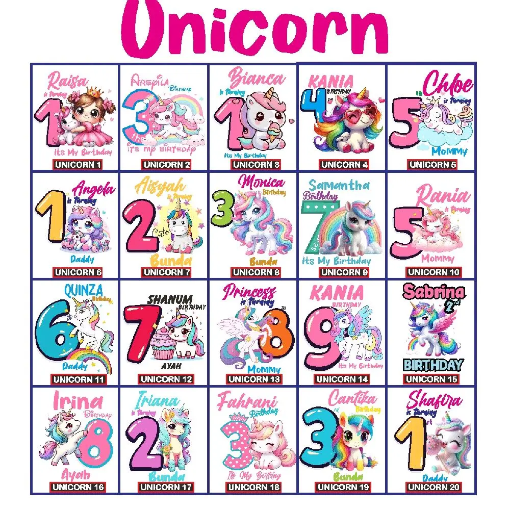 UNICORN KAOS COUPLE FAMILY BIRTHDAY/KAOS ULANG TAHUN ANAK DAN KELUARGA/KAOS CUSTOM ULANG TAHUN ANAK/KAOS COUPLE ANAK