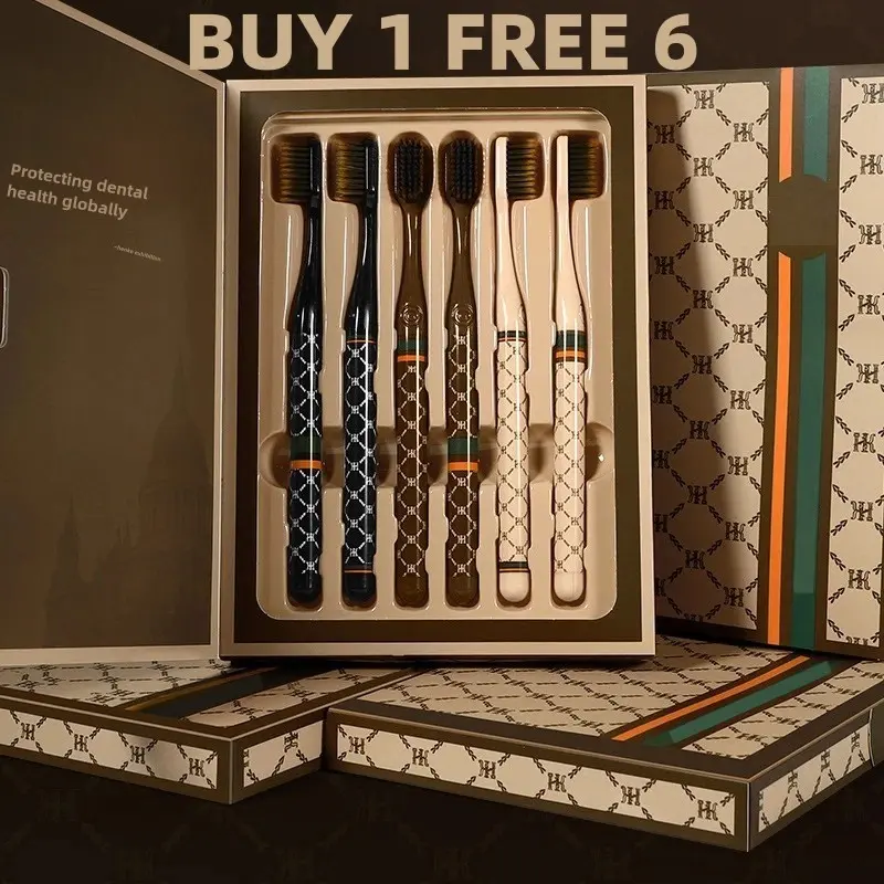 (Soft)  Six-Pjece Gift Box Set of High-End Soft Bristle Toothbrushes jena  - sikat  gigi