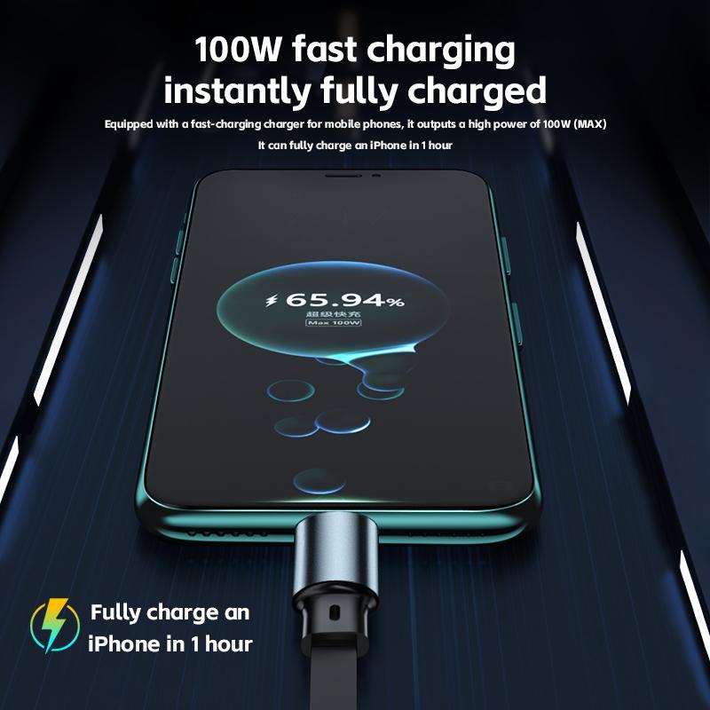 Reabol 3 in 1 Retractable USB 100W Fast Charging Cable Micro USB 5A Type-C for iPhone Samsung Xiaomi