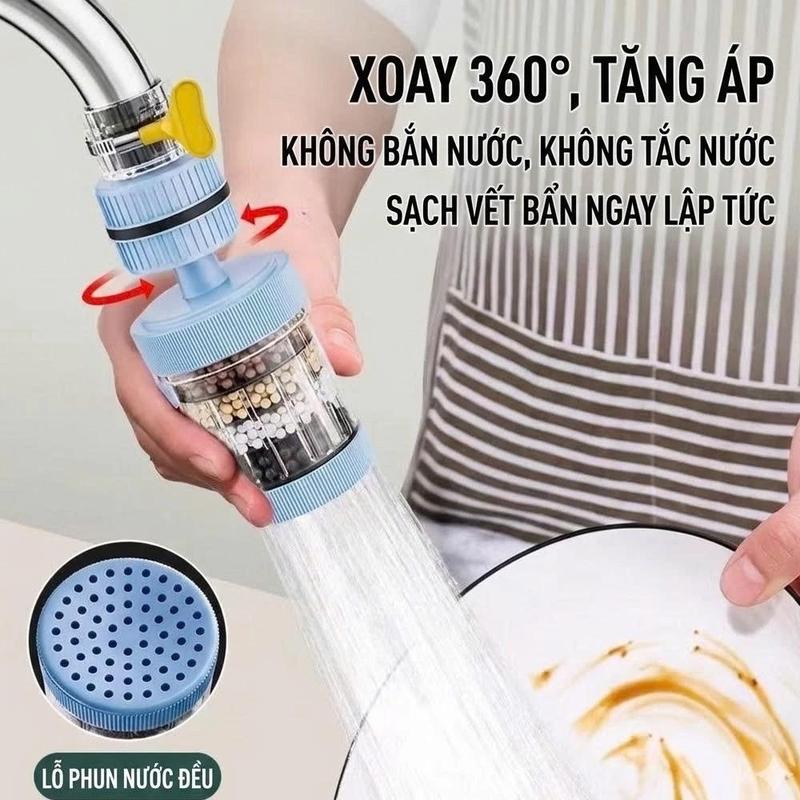 Flow Đầu vòi lọc nước trực tiếp 6 lớp Carbon xoay 360 tiện dụng 3x12cm
