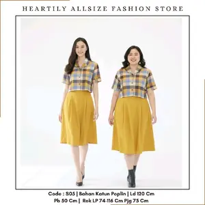 [ HEARTILY FASHION ] S05 Set Wanita Allsize Kotak Kotak LD 120 - Rok LP 75-116 cm Karet Pinggang Katun Poplin Bigsize Banyak Warna Atasan Polkadot Putih Hitam Merah Pink Navy Atasan Wanita Bahan Katun Poplin Code : S05 | Bahan Katun Poplin | Code : S05 |