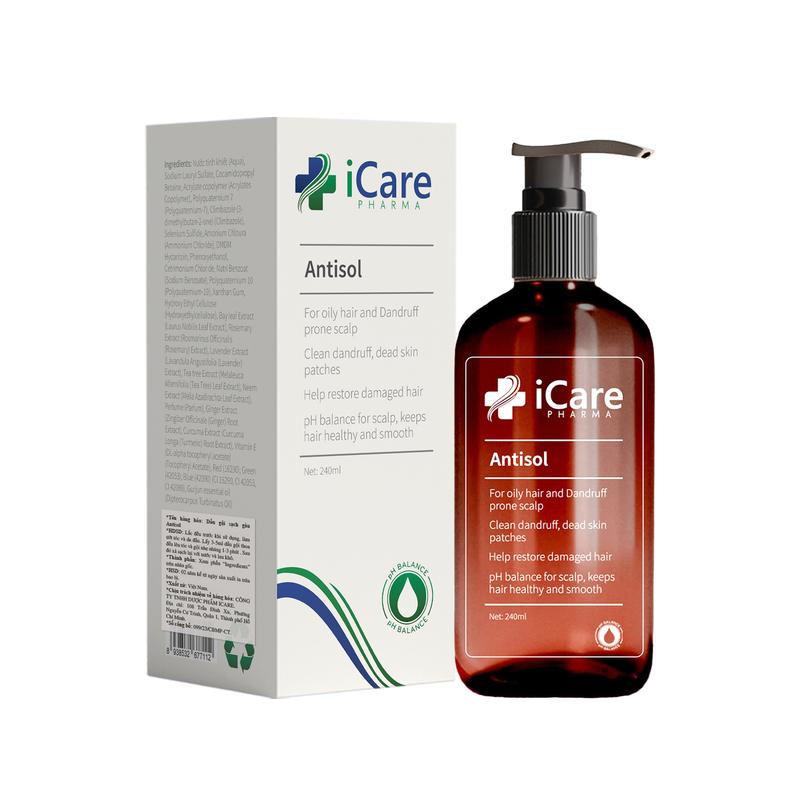 Dầu Gội Trị Nấm Da Đầu Antisol iCare 240ml - Phục Hồi Tóc Hư Tổn - Cân Bằng pH 6.5 - An Toàn Không Kích Ứng