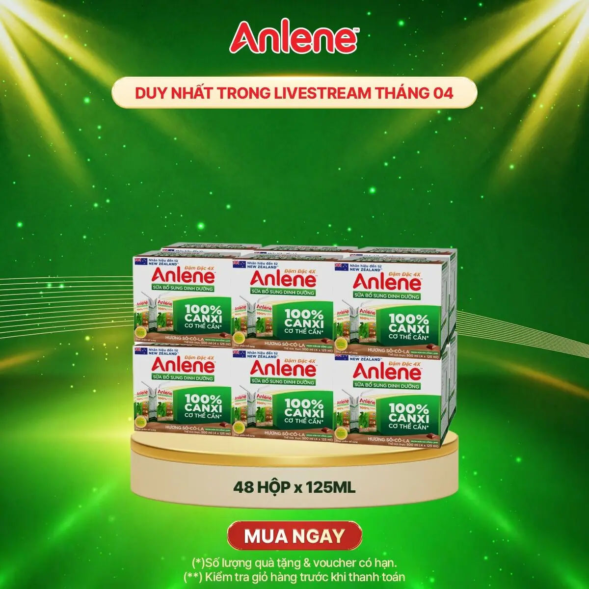 Thùng 12 lốc sữa nước Anlene Concentrate Socola 4x125ML