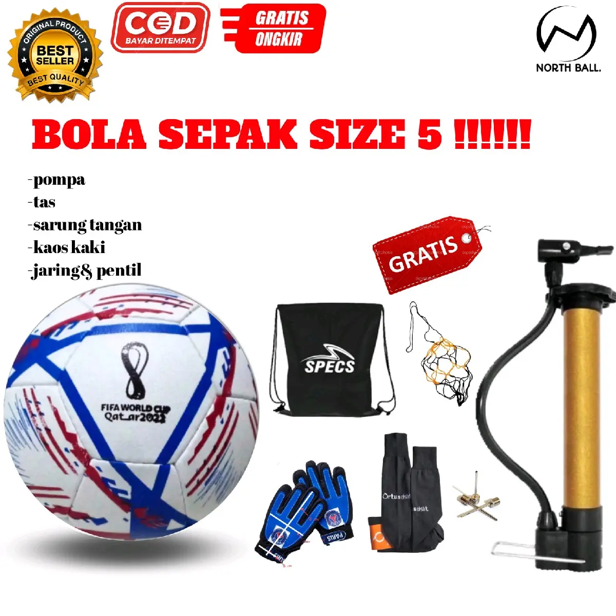 Bola Sepak motiv pildun biru Original Size 5 Bahan PU Tebal Bonus Pompa Jaring Pentil Tas Kaos Kaki sarung tangan  - Outdoor sepak bola Ball