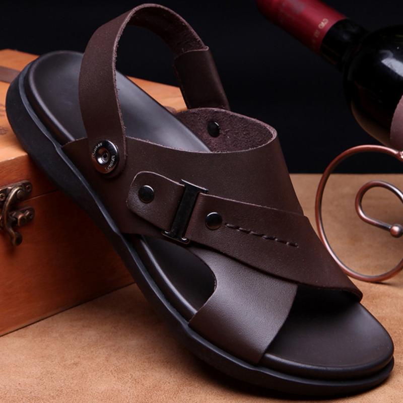 Sandal Selop Kulit  Pria Dewasa Sendal Slip On Cowok Kasual Model Terbaru 0
