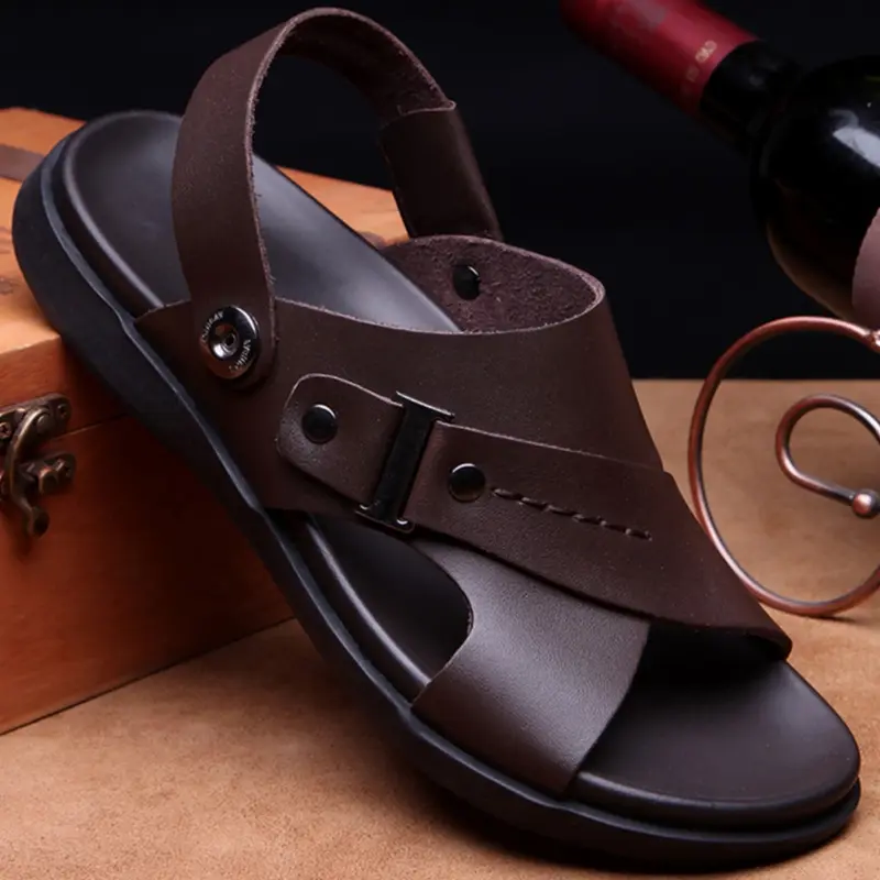 Sandal Selop Kulit  Pria Dewasa Sendal Slip On Cowok Kasual Model Terbaru 0
