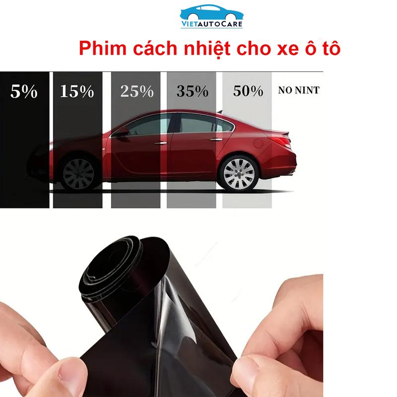 VIỆT AUTOCARE Phim Cách Nhiệt Ô Tô Cản Tia UVR 99% Độ Dày 2mm Màu Đen Khói Dán Kính Lái Xe Hơi Giảm Chói Mắt Bảo Vệ Nội Thất Tiết Kiệm Điện Năng Điều Hòa