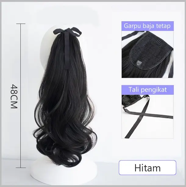 Aksesoris Hair Clip Hairclip Wig Wik Ponytail Korean 38cm 48cm 58 cm Rambut Palsu Sambung Warna Anak Perempuan Wanita Curly Cokelat Muda Cokelat Tua Hitam Black Extension 4
