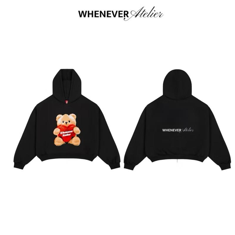 Áo hoodie boxy WHENEVER ATELIER BEAR vải nỉ cao cấp, áo hoodie mùa đông unisex nam nữ, không xù lông CONE.club
