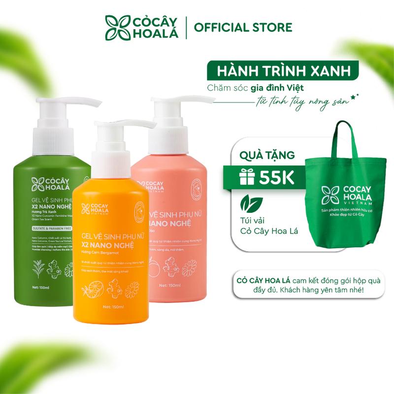 [TOP NỔI BẬT] Dung Dịch Vệ Sinh Phụ Nữ Gel x2 Nano Nghệ Cỏ Cây Hoa Lá - Làm Sạch, Hỗ Trợ Ngừa Vi Khuẩn 150ml - Tặng Mặt nạ tẩy tế bào chết Đậu Đỏ 10g