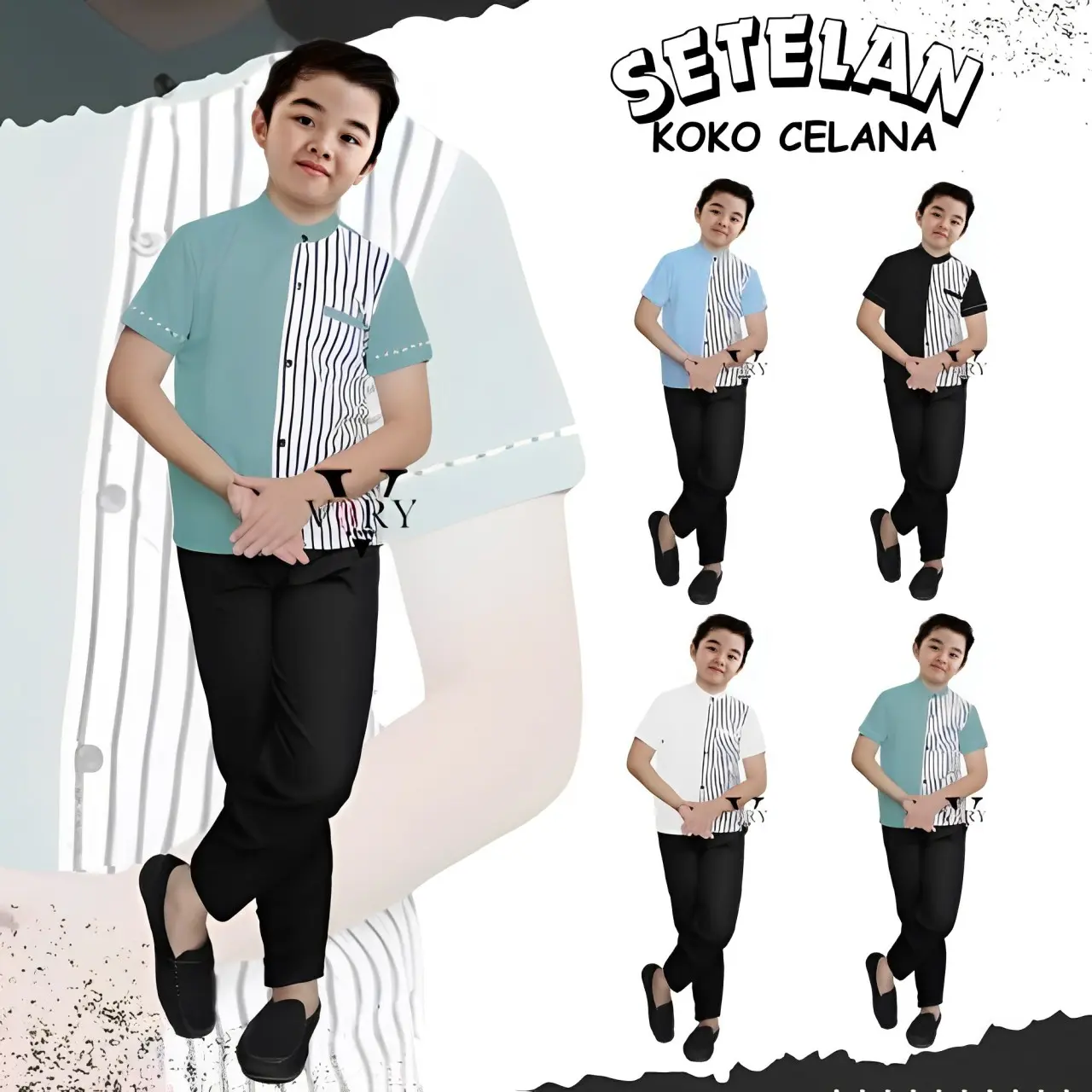 Koko Anak Setelan Celana Motif Terbaru 1-12Tahun | Setelan Baju Koko Anak Muslim | Baju Koko Pendek Anak Laki-Laki Instan baju koko anak laki