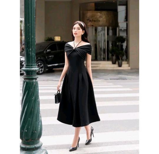 Dress Sabrina lilit bahan scuba gaun wanita simple elegan