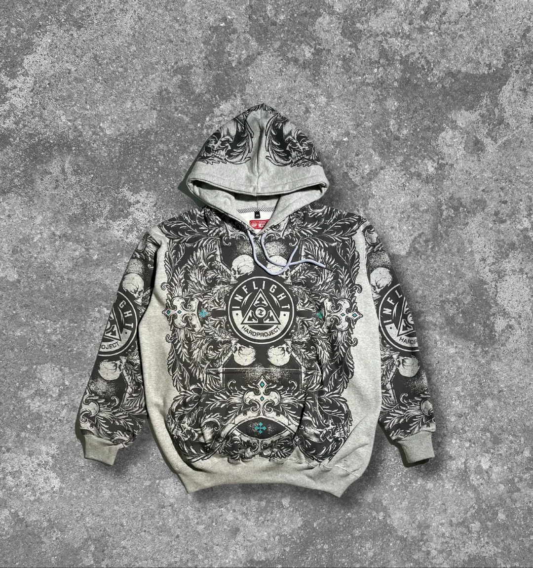 Inflight Hardproject - Grey Hoodie Misty Skull Full Print
