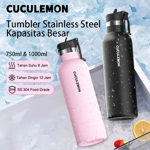CUCULEMON Tumbler Stainless Steel 1L Kapasitas Besar Botol Minum Vacuum Termos Tahan Panas Dingin SUS 304 Anti Karat 750 mL & 1000 mL