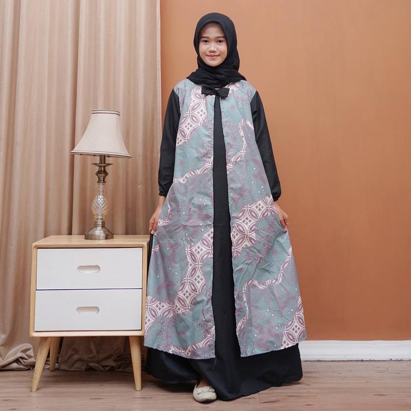 GAMIS ANAK REMAJA TPQ SANTRIWATI GAMIS ANAK CARDI KOMBINASI BATIK Katun Muslim Panjang Dress Nyaman 2