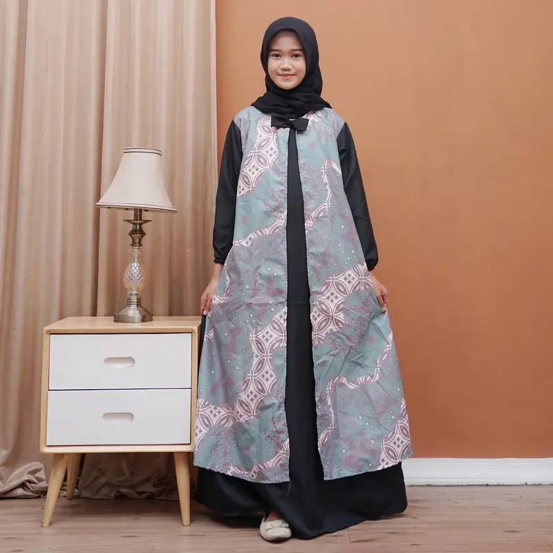 GAMIS ANAK REMAJA TPQ SANTRIWATI GAMIS ANAK CARDI KOMBINASI BATIK Katun Muslim Panjang Dress Nyaman 2