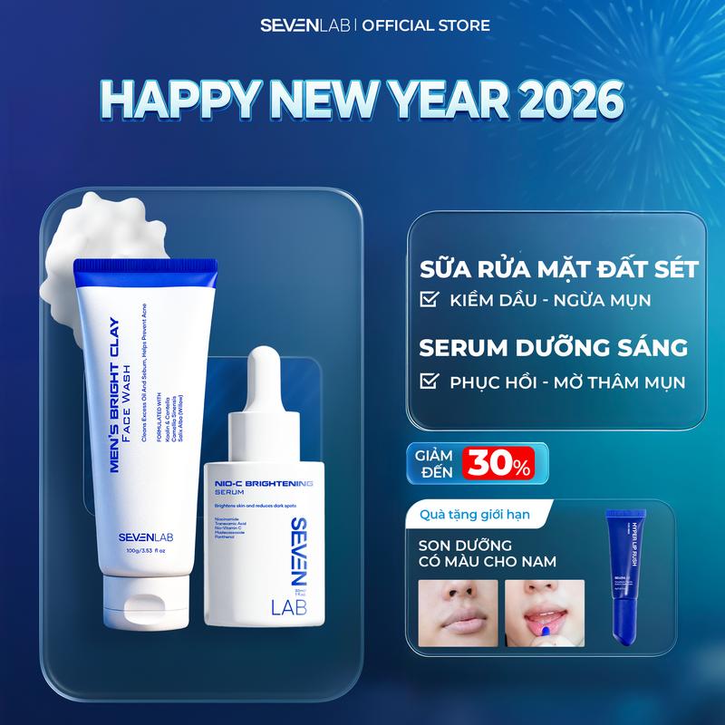 Combo serum dưỡng trắng da và sữa rửa mặt ngừa mụn nam giới SEVENLAB hỗ trợ kiểm soát dầu ngừa mụn mờ thâm sáng da