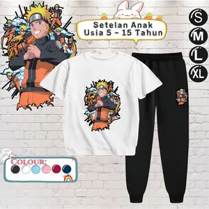 Baju Setelan Anak Laki Laki - Pakaian Kaos dan Celana Fashion Anak Cowok Usia 5-15 Tahun - Motif ALL OF NARUTO