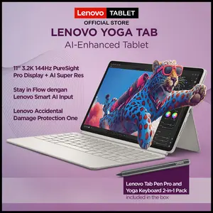 Lenovo Yoga Tab - 12/256GB - Tablet Android AI - 11.1" 3.2K 144Hz - Snapdragon 8 Gen 3 - 8860mAh Battery - Pen Pro + Keyboard Pack - Warranty ADP One
