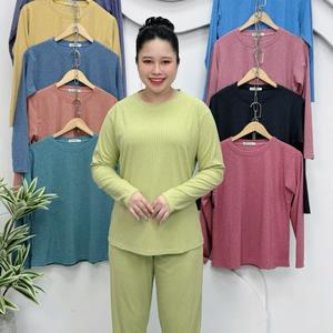 Sét Bộ Tay Dài Cổ Tròn,Quần Ôm, Chất Thun Gân Đũa tía.Co Giản Tốt.