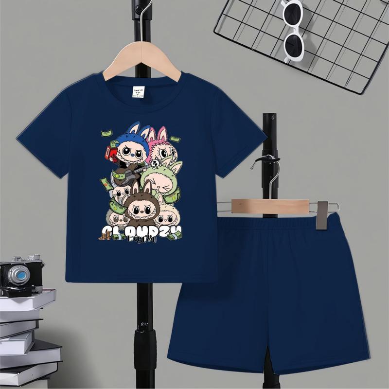 Bestwear.id - Setelan anak laki-laki dan perempuan celana pendek sablon digital LABUBU CLOUDZY bahan cotton combed / Pakaian anak unisex celana pendek sablon digital 1-10 tahun 3