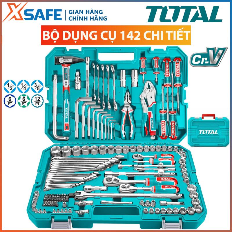 Bộ đồ nghề cầm tay 142 chi tiết Total Bộ dụng cụ sửa xe máy làm điện nước 142 món đa năng tua vít khung cưa kìm cờ lê