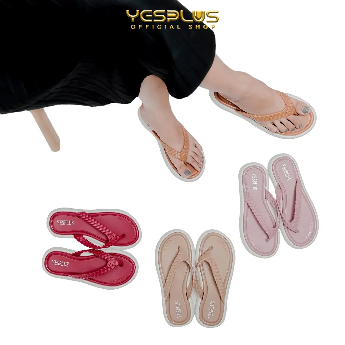 YESPLUS 2288 Sandal Jepit Jelly Wanita Model Tali Kepang Import PCU Sandal jepit Coklat Merah