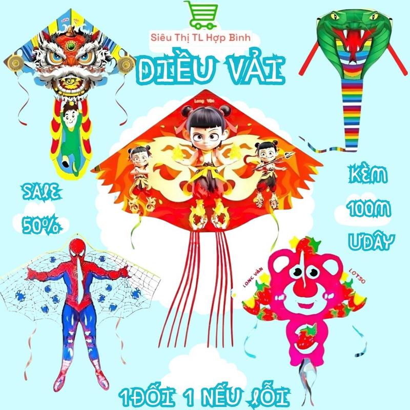   Tặng 100m  Diều Thả Phượng Hoàng Na Tra Người Nhện Rắn Bảy Màu Kỳ Lân Kim Long Labubu Thiên Điêu Giúp Bé Vận Động 