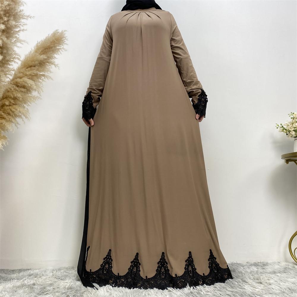 2022# Cotton Spandex Lace Dress Abaya Front Pleated Dresses - CHAOMENG MUSLIM SHOP