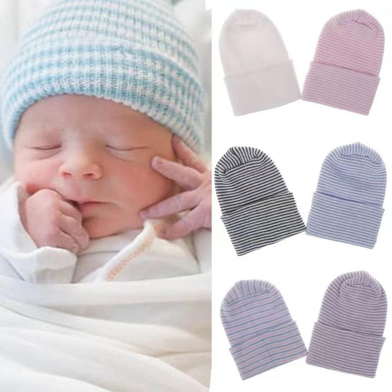 Baby Boy Girl Hat Infant Striped Fetal Hospital Cap Soft Turban Newborn Nursery Cap Kids Outdoor Casual Beanie Hat Headwrap 0