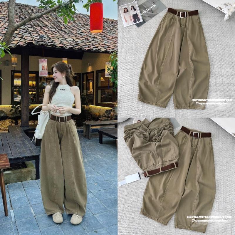    HÀNG QCCL1   QUẦN JEAN DÁNG BOM KÈM ĐAI MÀU NÂU TÂY CHUẨN MẪU #1035 #dài 105-106cm 