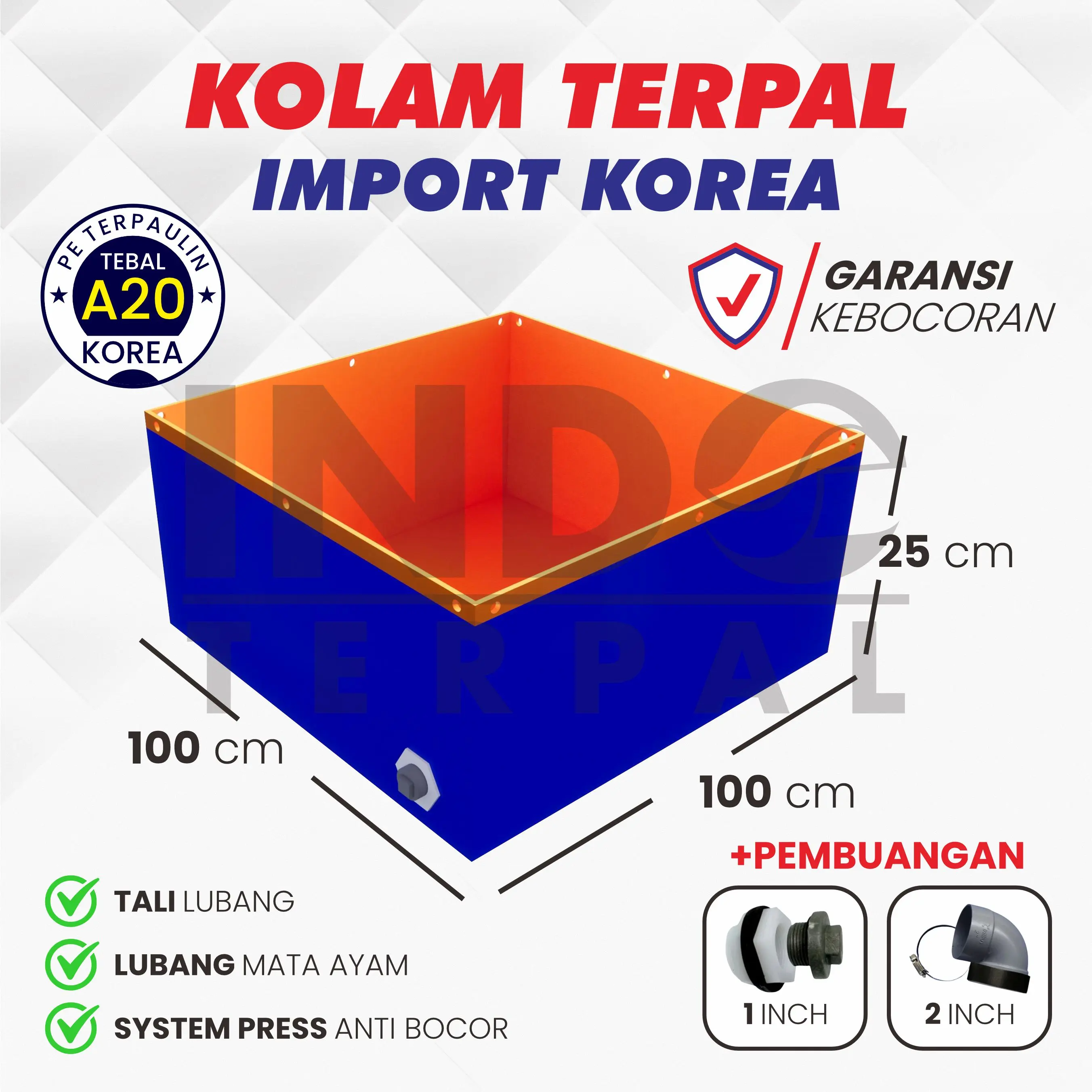 Terpal Kolam Ikan 100x100x25 / 1x1x025 Tebal A20 Untuk Budidaya Lele Nila Gurame Belut Udang