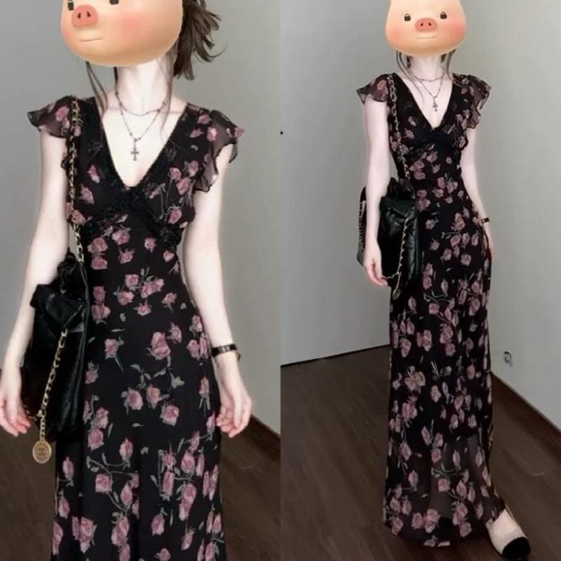 VÁY BODY LƯỚI HOA TAY BÈO CỔ TIM REN D136 / Đầm body lưới hoạ tiết hoa tay bèo form suông ( SIMIHOUSE )