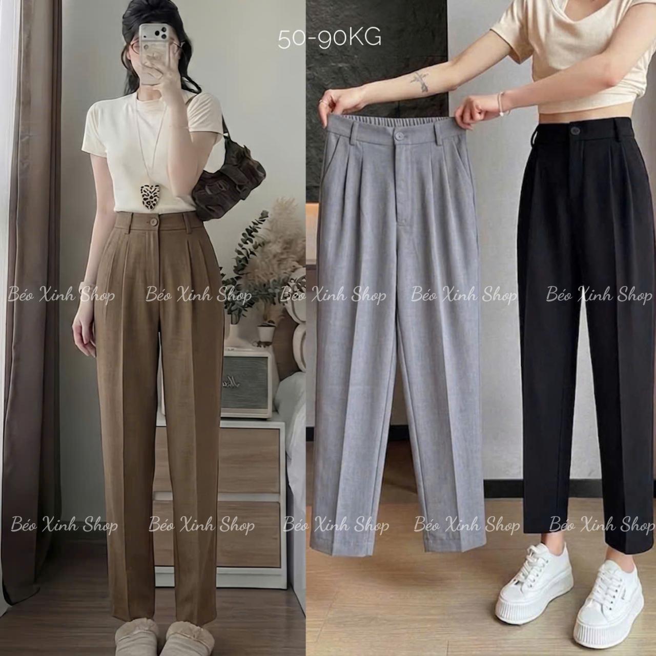 Quần Tây Ống Suông Lưng Cao Co Giãn Nhẹ Vải Xước Hàn Cotton Cao Cấp Thanh Lịch Bigsize Cho Nàng 50-90 Kg - A.1796