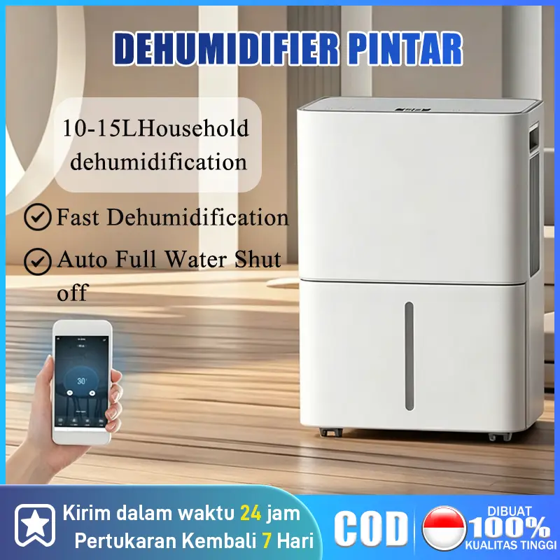 Dehumidifier Pintar WiFi Pengontrol Kelembapan Otomatis 15L per Hari Anti Jamur Penyerap Kelembapan Udara Rumah Tangga