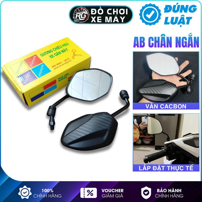  Kính Xe Máy Mẫu AB Vân Cacbon Chân Ngắn - Gương Chiếu Hậu Đạt Chuân Nhiều Dòng Xe Chân 10ly Thuận AB Vario Vision Sirius Dream Wave - Phụ Kiện 