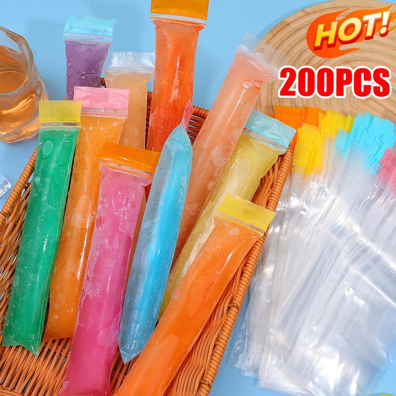 Túi Kem Que Dùng Một Lần 100 200 Chiếc Túi Khuôn Sinh Tố Tự Làm Ống Đóng Đông Lạnh Túi Đóng Kín Có Khóa Kéo Túi Đựng Nước Trái Cây Sữa Chua Kẹo Mút Kem Pops