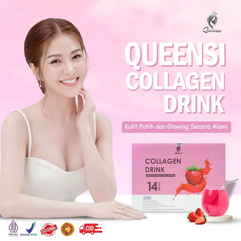 Queensi Collagen Drink - Minuman Kolagen Serbuka Rasa Strawberry dengan Vitamin C dan E Pemutih Badan & Kulit 5