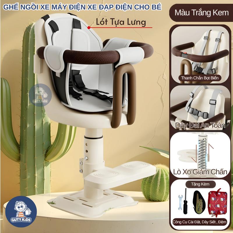 Ghế Ngồi Xe Máy Điện Ghế Xe Đạp Điện Cho Bé GutyKids Có Đai An Toàn Điều Chỉnh Chiều Cao Lò Xo Êm Xoay 360° An Toàn Tuyệt Đối