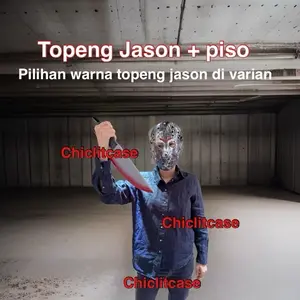 Paket Topeng Jason Hockey Kapak Pisau Senjata Mainan/Kostum Seram Cosplay Halloween