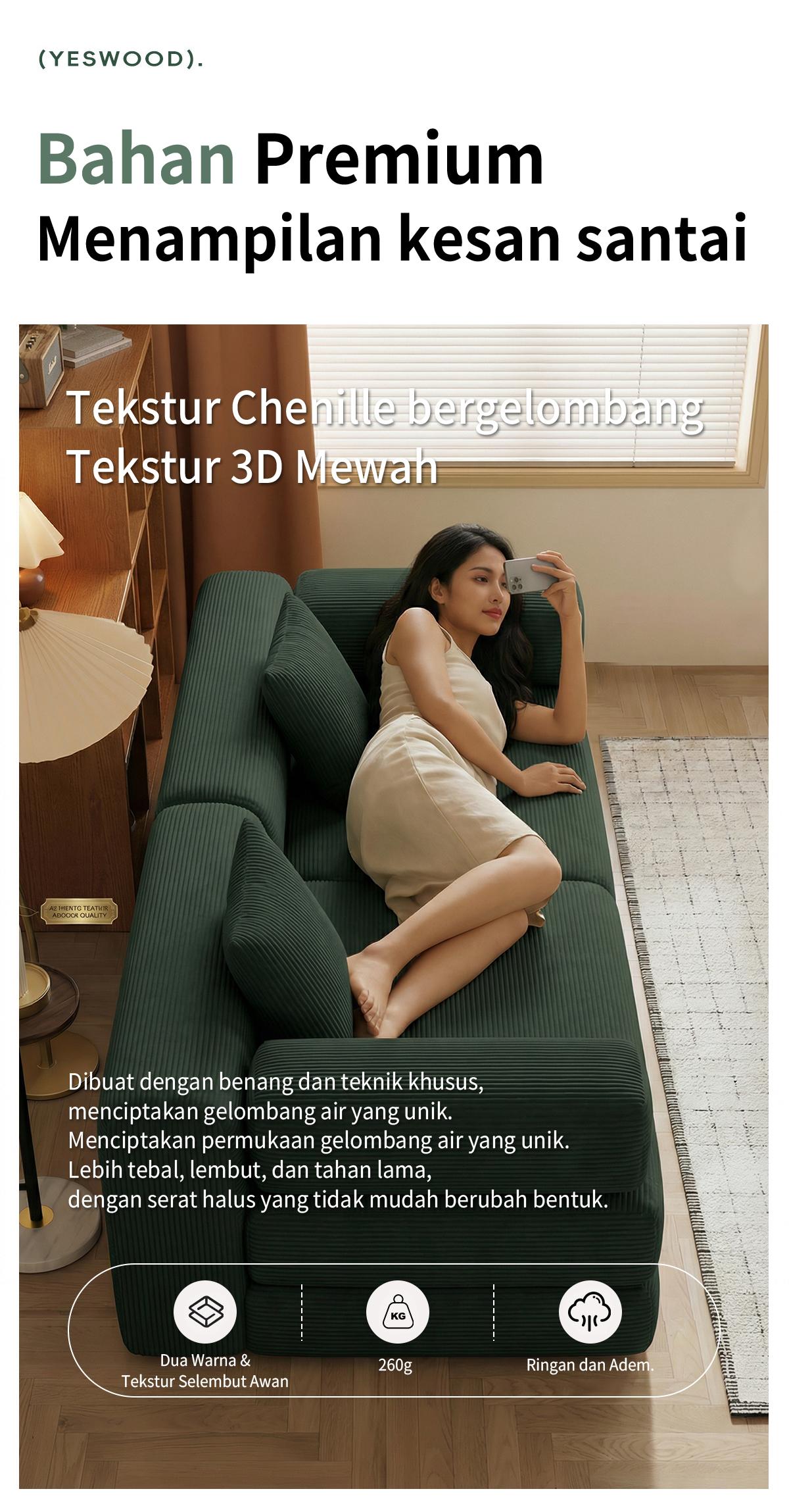 MossWood Sofa Bed Lipat Retro 2026 Desain Teddy Kecil untuk Ruang Tamu Kombinasi Moduler 2in1 MossWood Sofa Bed Lipat Retro 2026 Desain Teddy Kecil untuk Ruang Tamu Kombinasi Moduler 2in1