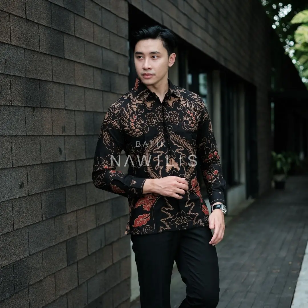 Baju BATIK NAWILIS Kemeja Panjang Pria Slimfit Lapis Furing Premium Motif WISANGGENI ABANG