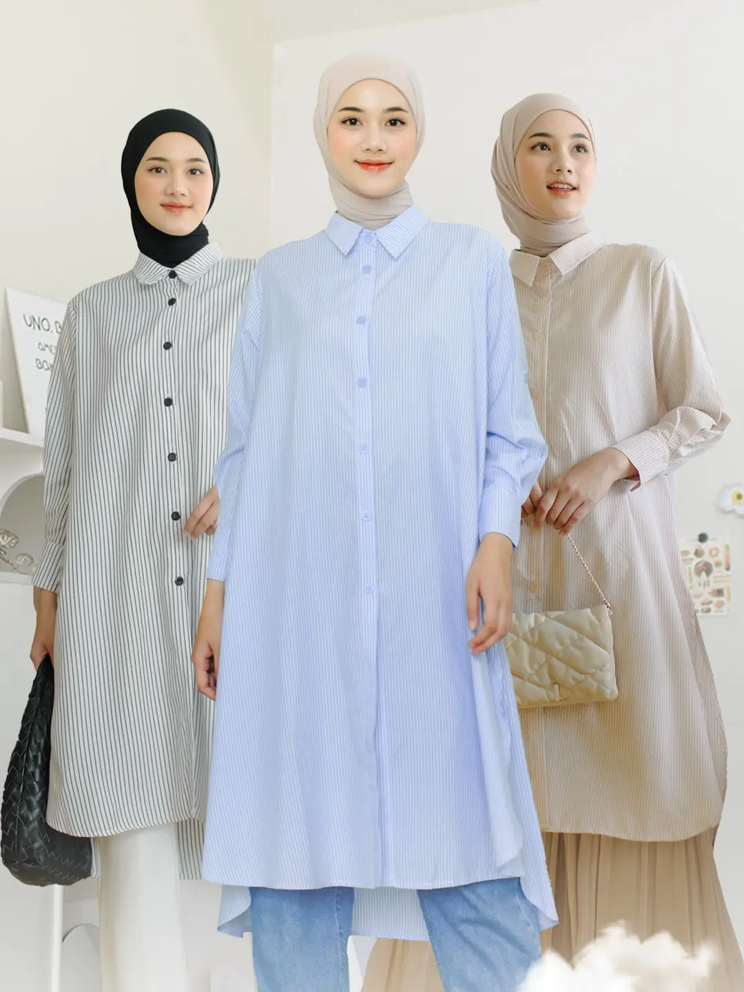 Syabnam Official | Casa Stripe - Long Tunik Salur Cotton Premium Atasan Basic