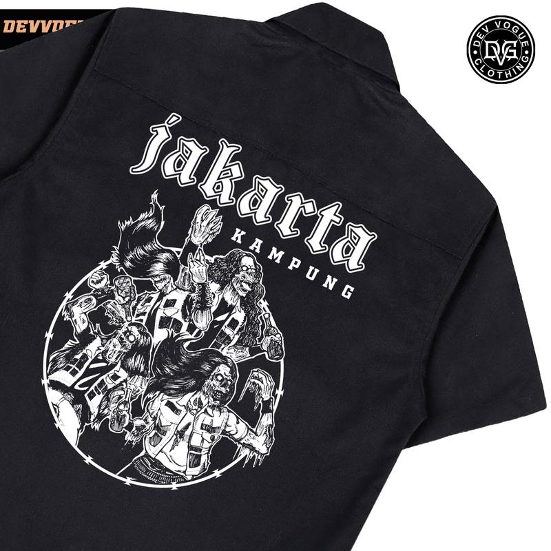 DEVVOGUE Kemeja Workshirt KAMPUNG JAKARTA / Work shirt Band Distro Hitam 4
