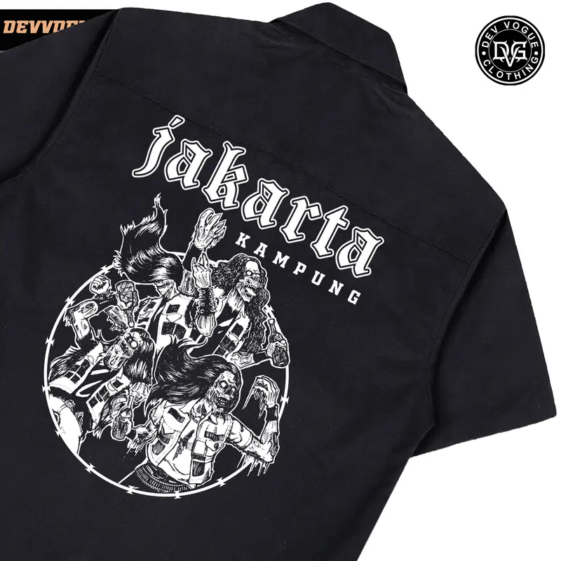 DEVVOGUE Kemeja Workshirt KAMPUNG JAKARTA / Work shirt Band Distro Hitam 4