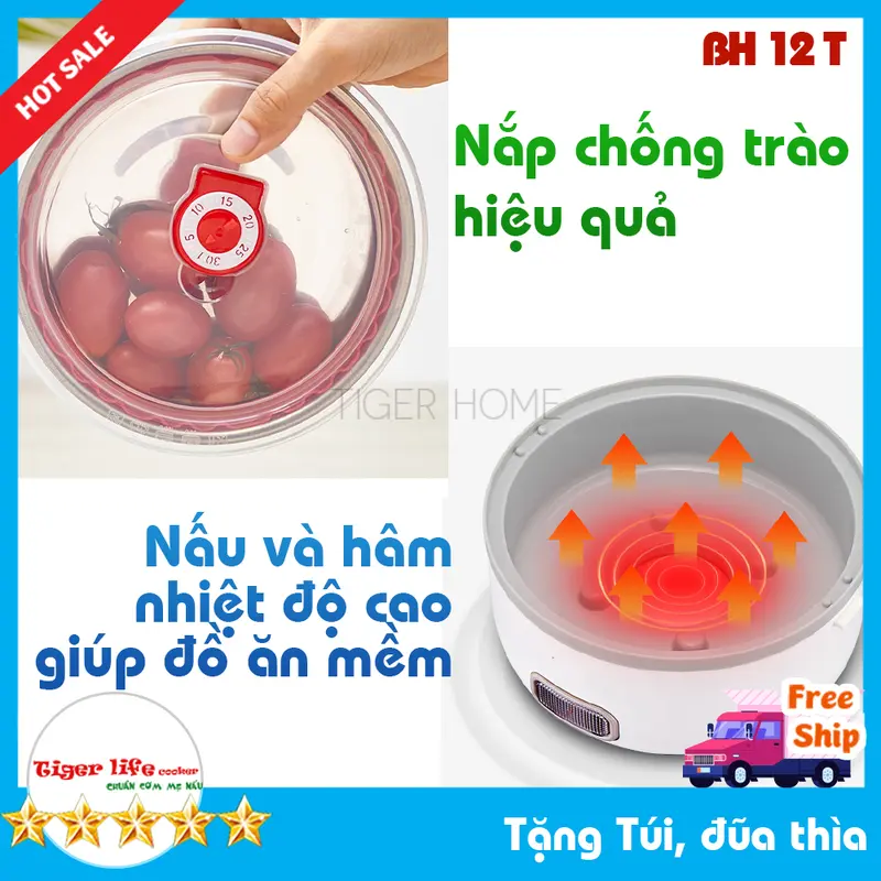 Hộp Cơm cắm điện CAO CẤP Hâm và Nấu cơm Inox 3 Tầng, Hộp cơm cắm điện Làm Nóng Siêu Tốc model HC1 Tặng Full đồ 6