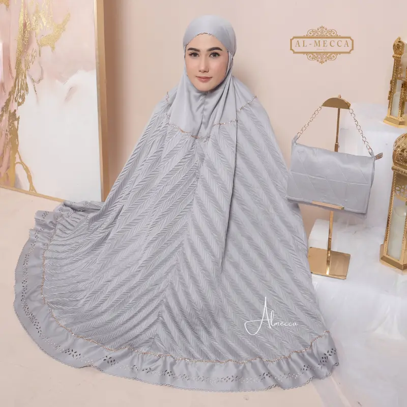 ALMECCA - Mukena Dewasa Mewah Elnara Traveling 2in1 Mewah Traveling Mini Resleting Jumbo Adem Mukena Terbaru Seserahan Pernikahan Atasan Dan Bawahan Muslim 5