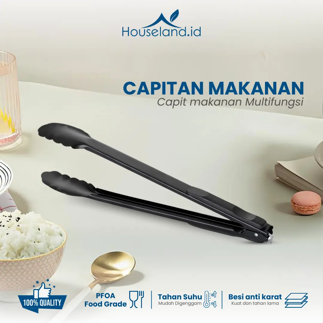 Capitan Gorengan Stainless Merah 12 inch Penjepit Makanan Kue BBQ Salad