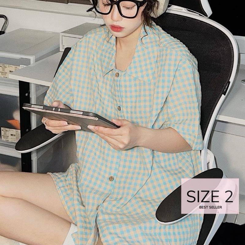 SIZE 2 < 60kg Bộ đồ ngủ nữ mặc nhà mùa hè JEM CLOSET Bộ ngủ nữ Pijama Kẻ Caro mùa hè tại nhà Nhiều Màu JEM OWW 8132